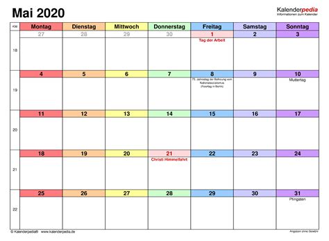 Kalender Mai 2020 Als Pdf Vorlagen