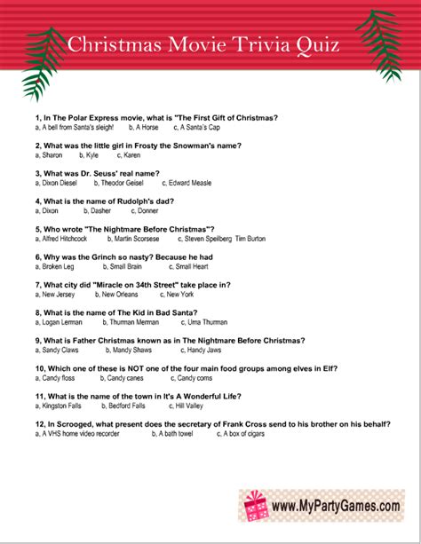 Free Printable Christmas Movie Trivia Quiz Worksheet 3 Christmas
