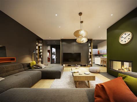 Gorgeous Contemporary Home With Autumnal Hued Decor Living Room Green