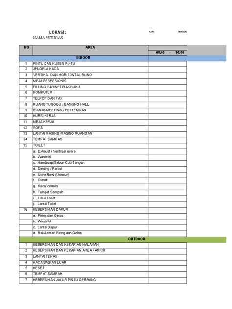 Form Checklist Kebersihan Kantor Pdf