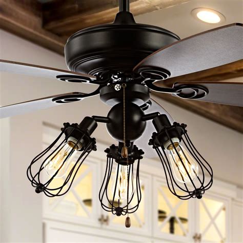 Lucas 52 Caged 3 Light Metalwood Led Ceiling Fan By Jonathan Y Bed