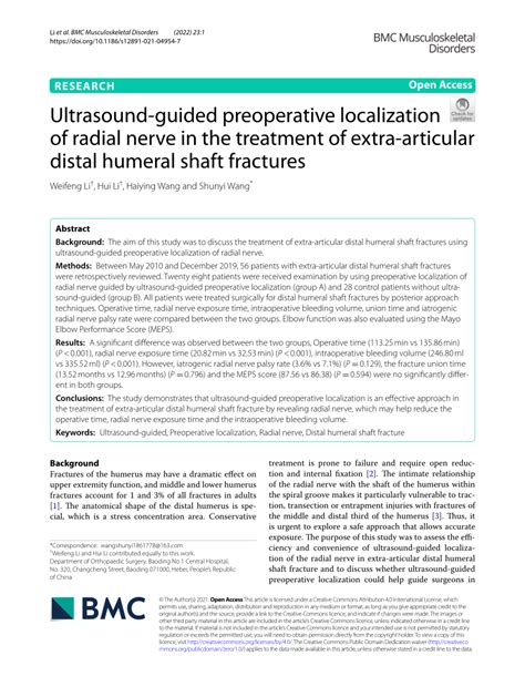PDF Ultrasound Guided Preoperative Localization Of Radial Nerve In The Treatment Of Extra