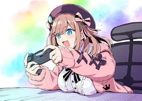 Aquaeyes Blush Bow Breasts Brownhair Catsmile Gameconsole Hat