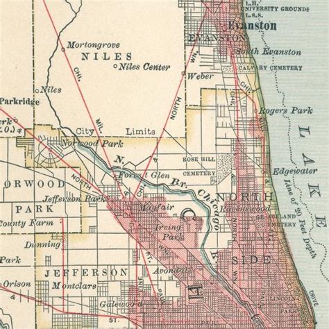 Map Of The Northside Of Chicago C 1900 Maps Giclee Print