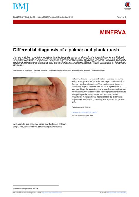 Pdf Differential Diagnosis Of A Palmar And Plantar Rash