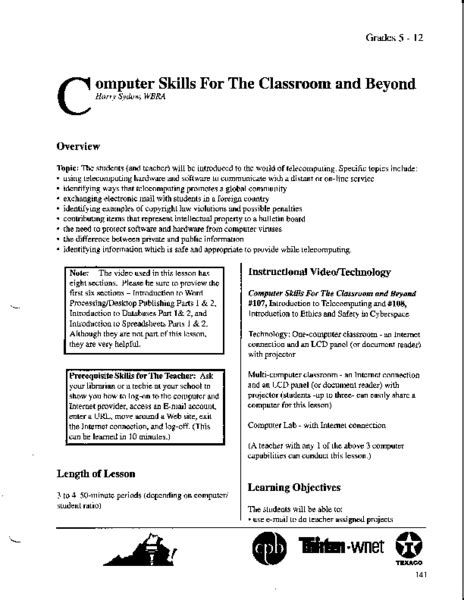 Computer Skills For The Classroom And Beyond Lesson Plan For 5th 12th