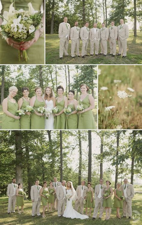 Green And Khaki Beer Themed Wedding Bridesmaid Flowers Wedding Colors