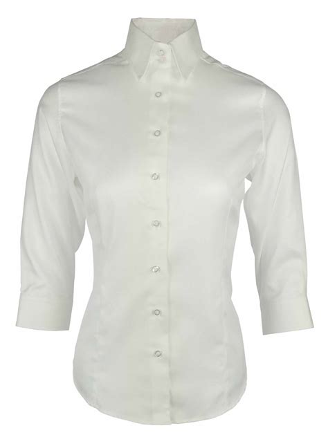 Womens Herringbone Shirt White Three Quarter Sleeve Uniform Edit