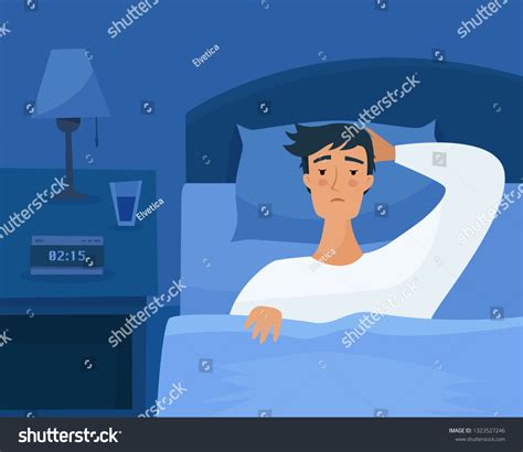 Sleepless Man Suffers Insomnia Guy Bed Stock Vector Royalty Free