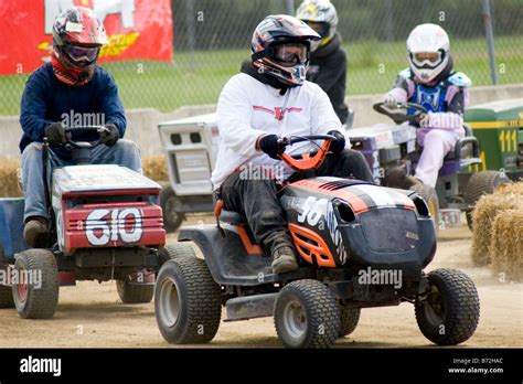 Lawn Mower Racing At A County Fair Stock Photo Alamy