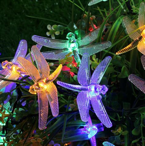 Dragonfly String Lights 20 Led Outdoor Solar Powered Multi Colored Wp