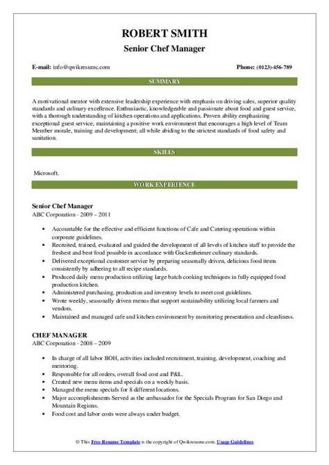 Chef Manager Resume Samples Qwikresume