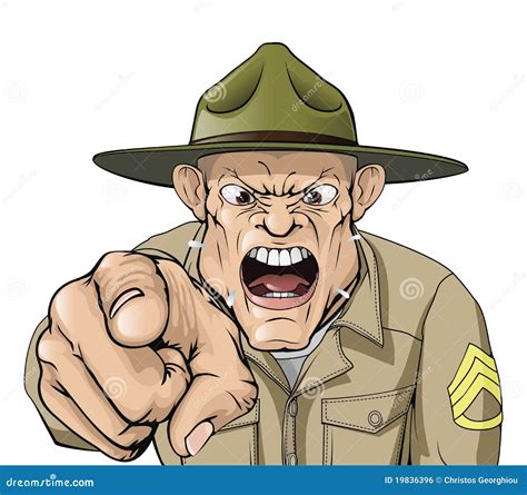 Cartoon Angry Army Drill Sergeant Shouting Vector Illustration