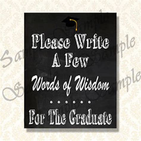 Printable Graduation Words Of Wisdom Sign Vertical Chalkboard