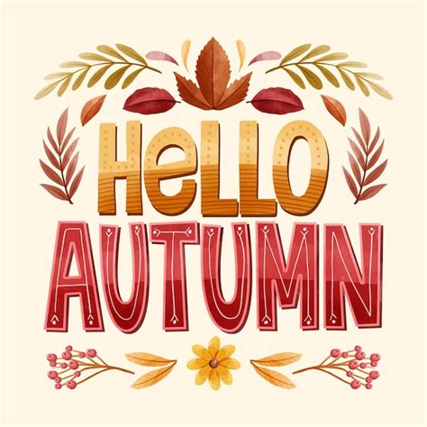 Hello Autumn Text With Seasonal Elements Free Vector