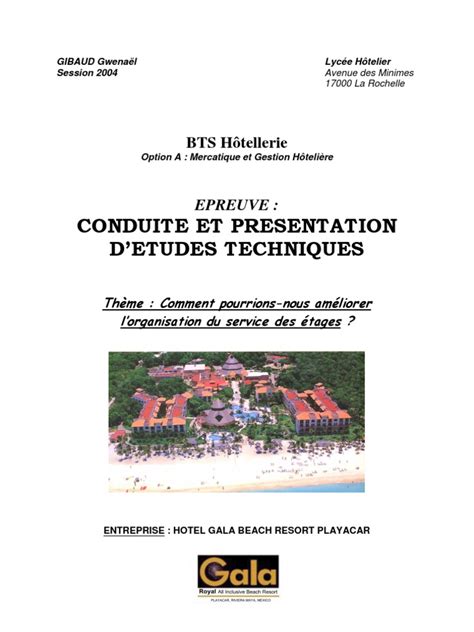 Exemple Rapport De Stage Bts Hotellerie Restauration Option B