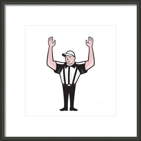 American Football Referee Touchdown Cartoon Framed Print By Aloysius