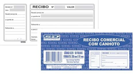 Recibo Comercial C Canhoto 200x91mm Cód 6328 São Domingos Loja