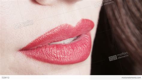 Macro Lips Kissing Bitting Licking With Tongue Red Lipstick Stock Video