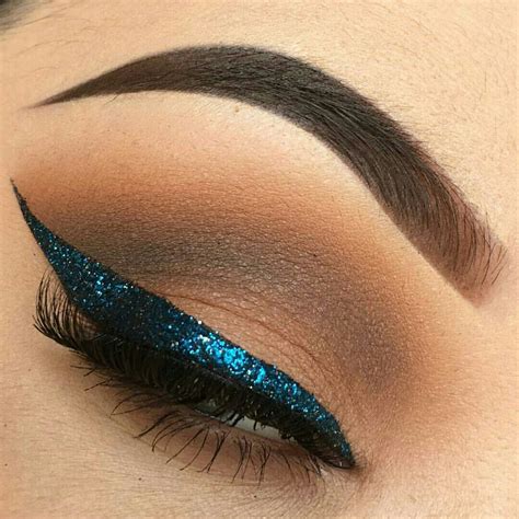 Navy Blue Glitter Winged Eyeliner Eyes Eye Makeup Bold Dramatic