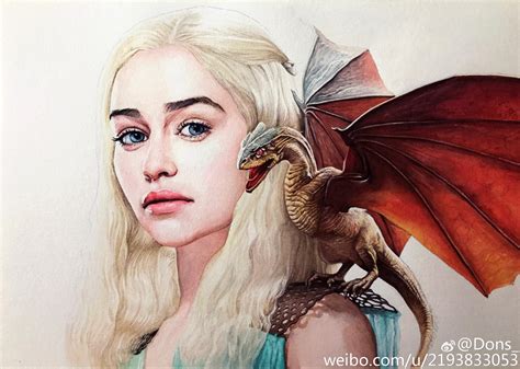水彩手绘 冰与火之歌：权利的游戏 龙女daenerys Targaryen 作者（龙女冰与火之歌水彩新浪新闻
