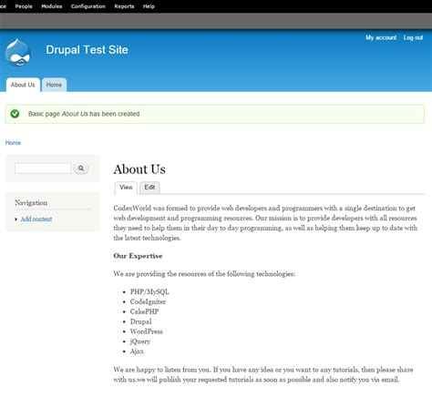 Add Page Content And Menu In Drupal 7 Codexworld