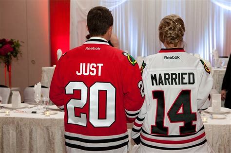 Just Married Chicago Blackhawk Jerseys For The Reception Sassy Chicago Weddings The Official