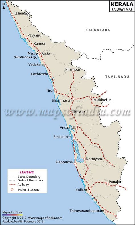 Karnataka is bordered by the arabian sea to the west, goa to the northwest, maharashtra to the north, telangana to the northeast, andhra pradesh to the east, tamil nadu to the southeast, and kerala to the south. Railway Network Map of Kerala | Map, Kerala, India map