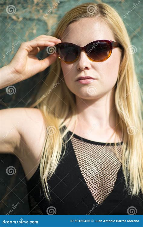 Portrait Of Young Blonde Woman Wearing Sunglasses Stock Image Image Of Blonde Beautiful 50150455