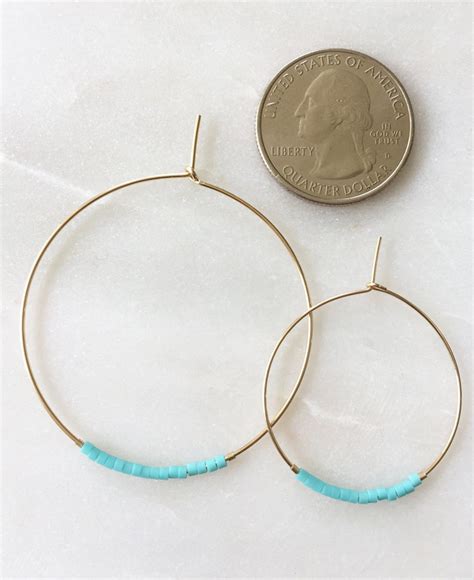 Gold Hoops With Turquoise Beads Etsy