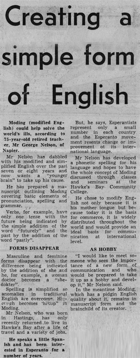 Newspaper Article 1975 Creating A Simple Form Of English Hawkes