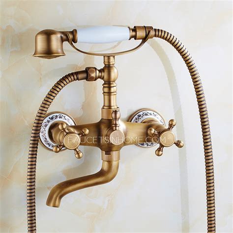Installing in floor plumbing for clawfoot tub with vintage faucet and hand shower. Vintage Antique Brass Pocelain Shower Handle Bathtub Faucet