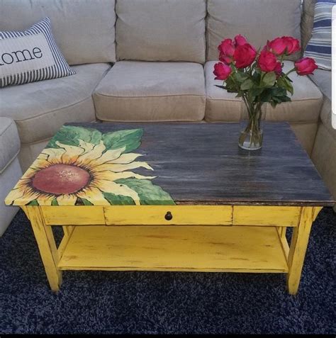 Hand painted refurbished sunflower coffee table. Boho coffee | Etsy