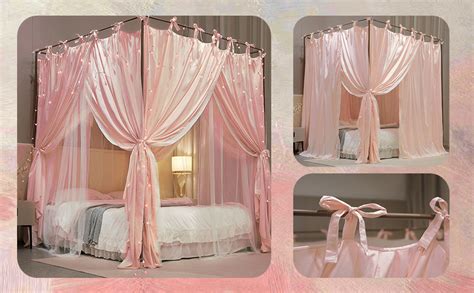 Aiooo 4 Corners Post Princess Curtain Bed Canopy Double
