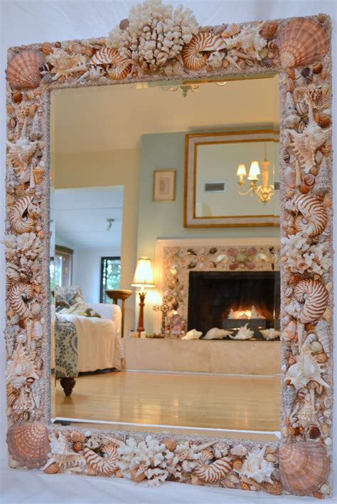 Made This Custom Seashell Mirror With Coral Nautilus Shells And Lots