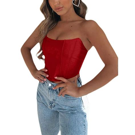weigosa rosa women s bright satin tube top summer fashion sexy off shoulder backless cropped