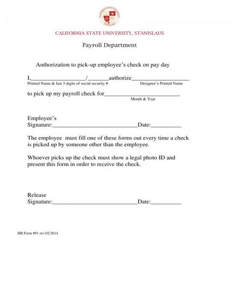 Free 10 Paycheck Pickup Authorization Forms In Pdf