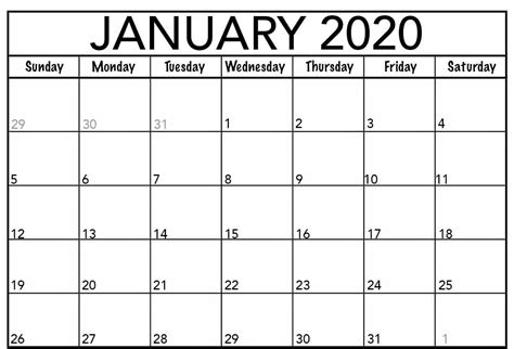 Printable January 2020 Calendar Calendar Printables Monthly Calendar