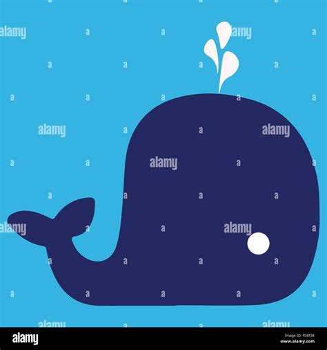 Cartoon Whale With The Fountain Blue Whale On A Blue Background