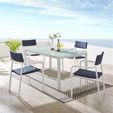 Raleigh Outdoor Patio Aluminum Dining Set With 4 Stackable Chairs In