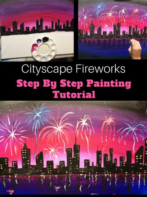 Cityscape Painting With Fireworks Step By Step Acrylic Tutorial