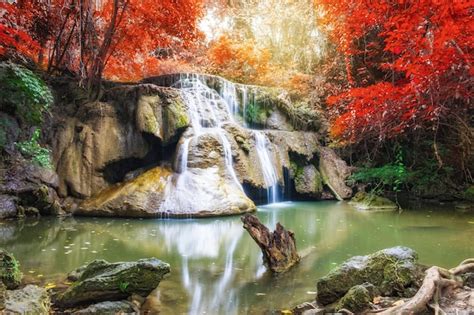 Premium Photo Beautiful Waterfall Autumn In Rainforest