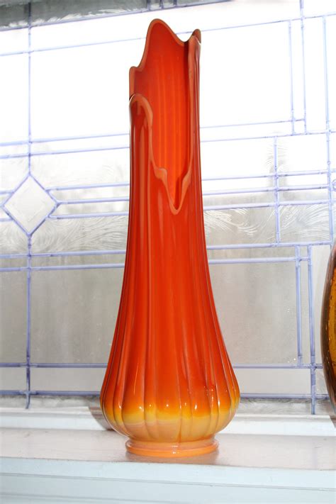 Large Orange Glass Vase 20 75 Vintage Mid Century Modern Swung Glass