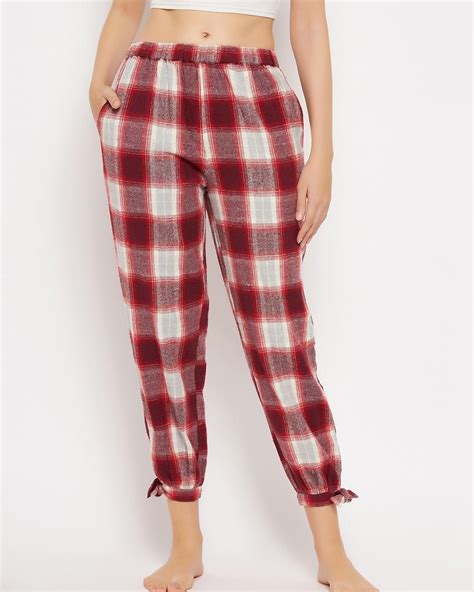 Buy Clovia Women S Red Checked Pyjamas Online In India At Bewakoof