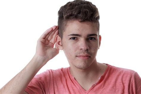 Young Caucasian Man With His Hand To His Ear Stock Photo Image Of