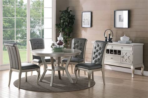 5 Piece Round Silver Formal Dining Room Set Affordable