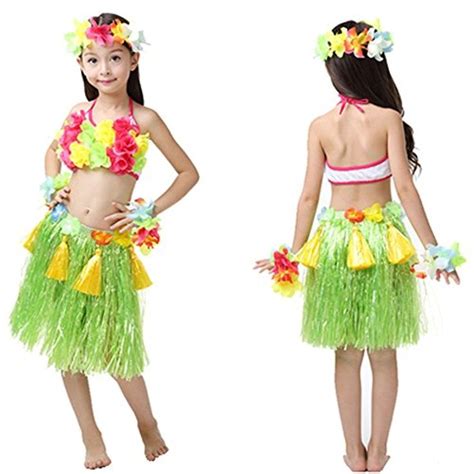 Cm Girls Pcs Per Set Hawaiian Hula Grass Skirt Costumes Party