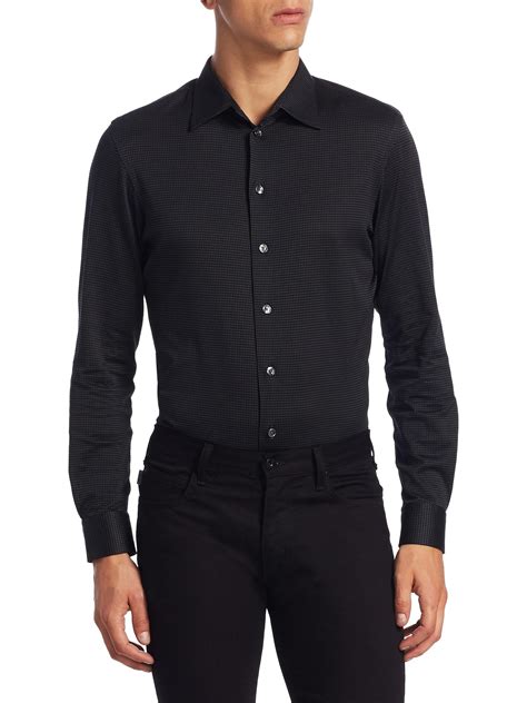Armani Jersey Cotton Button Down Shirt In Black For Men Lyst