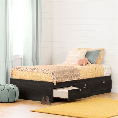 This transitional style bed frame is available in black, white, and northern maple color options with unique wood grain from bed to bed. South Shore Spark 3-Drawer Storage Bed, Twin, Gray ...