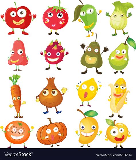 Fruit And Vegetables With Face Royalty Free Vector Image